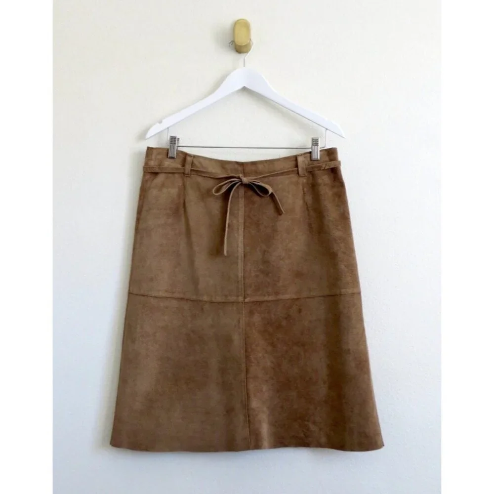 NEW! Isaac Mizrahi For Target 100% Suede Leather Skirt Camel Tan Brown SZ 10 - Picture 2 of 6